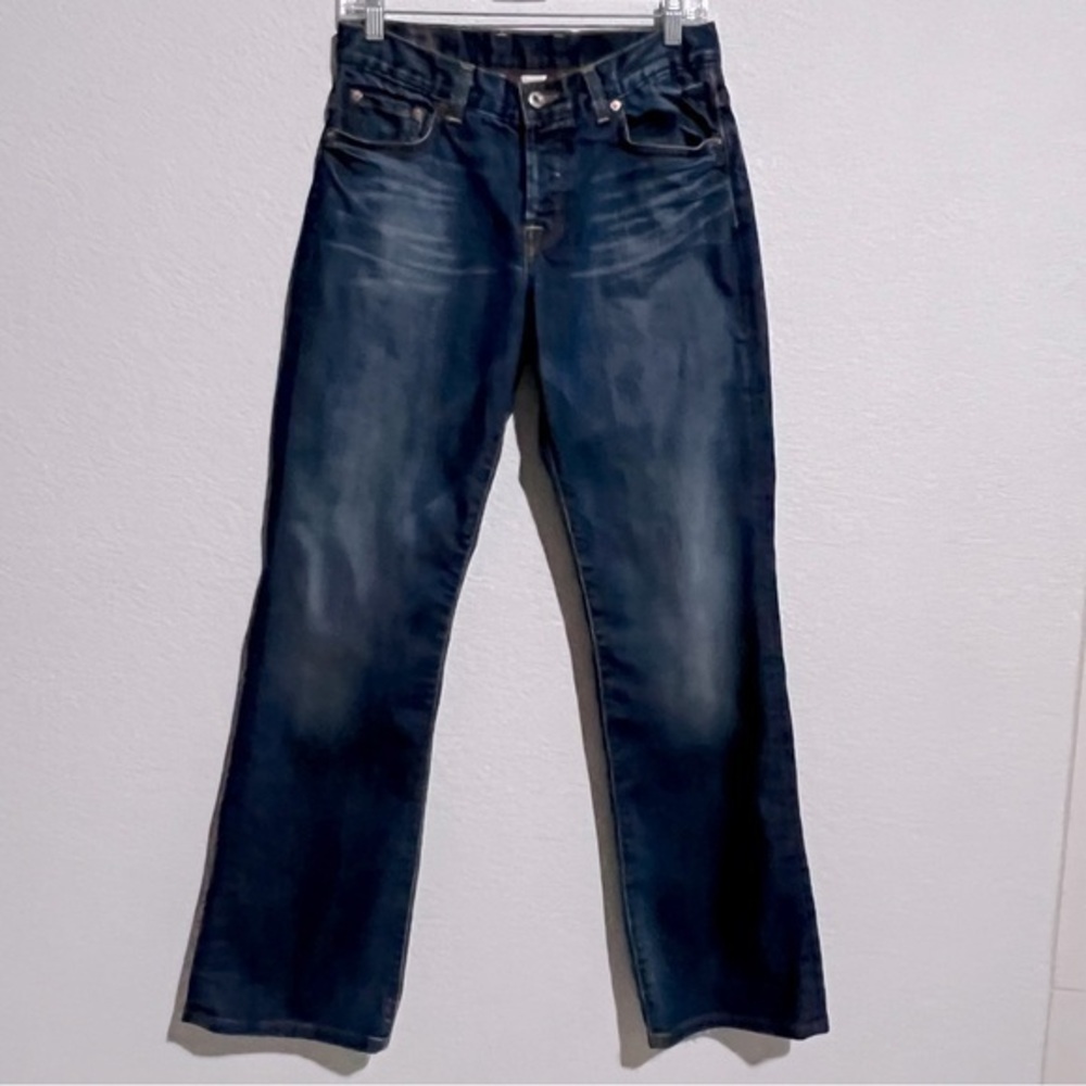 Lucky Brand Victory Rider Darker Wash Destressed Whiskered Straight Leg Jeans 6
